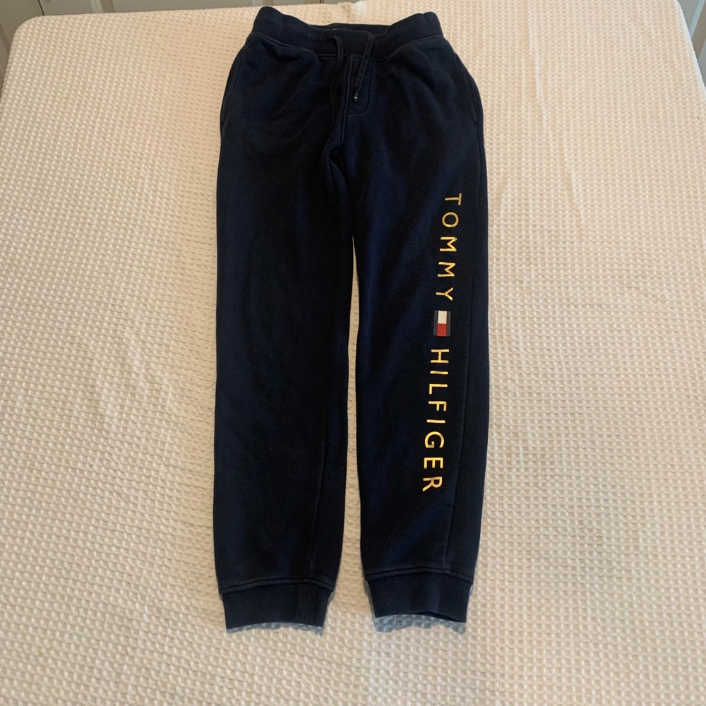 Tommy Hilfiger Mens Navy Blue Gold Logo Jogger Sweatpants Size Small